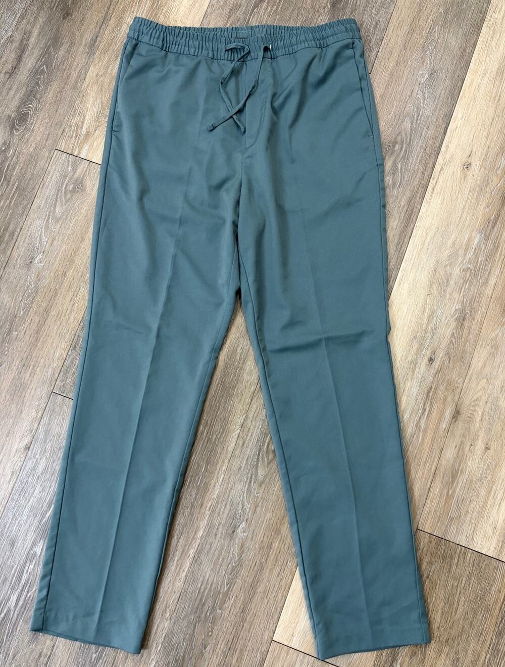 H&M Slim Fit Mens Teal Drawstring Pants Small Tapered Casual Stretch Trousers